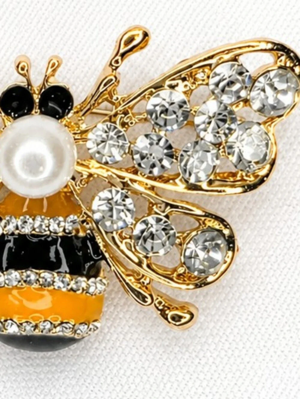 💎 Gold Bee Brooch Rhinestone Pearl Enamel Bumblebee Statement Pin Spa